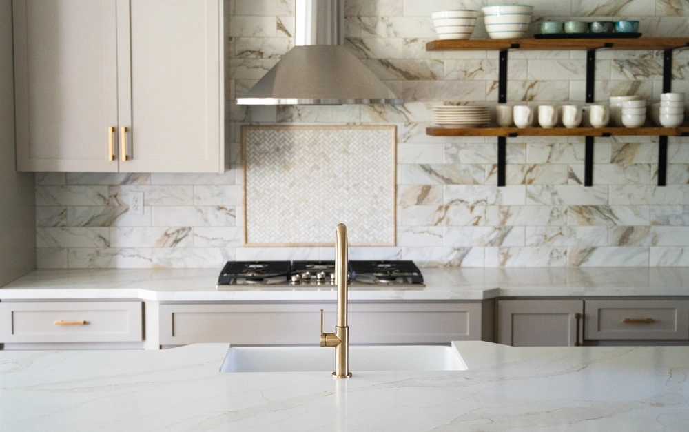 Stylish mosaic backsplash adding color and personality to a Reno kitchen remodel.