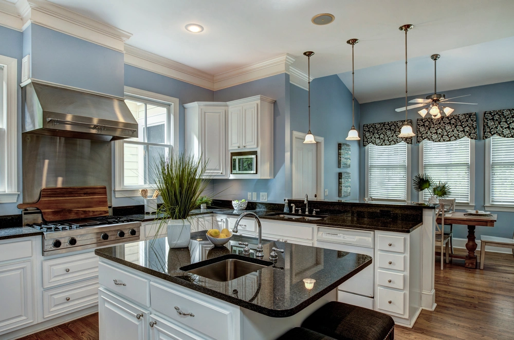 Luxurious granite countertops installed in a remodeled Reno kitchen.