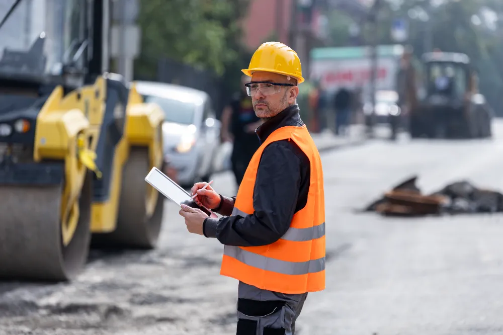 Construction manager coordinating with crew on-site to ensure clear communication during a remodeling project